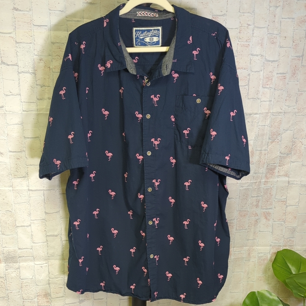 Huntington Beach Club 4x Mens Tropical Flamingo Button Up Shirt